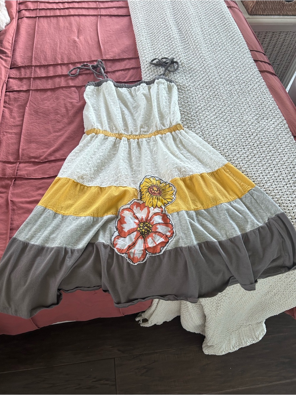 Scrapbook White, Yellow & Gray Tiered Floral Midi Dress